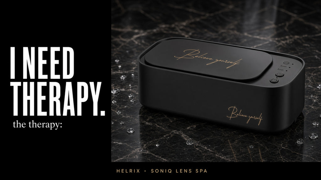 I need therapy – the therapy: SoniQ Lens Spa von HELRIX auf schwarzem Marmor