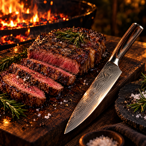 HELRIX Chef's Set am Grill mit Ribeye-Steak