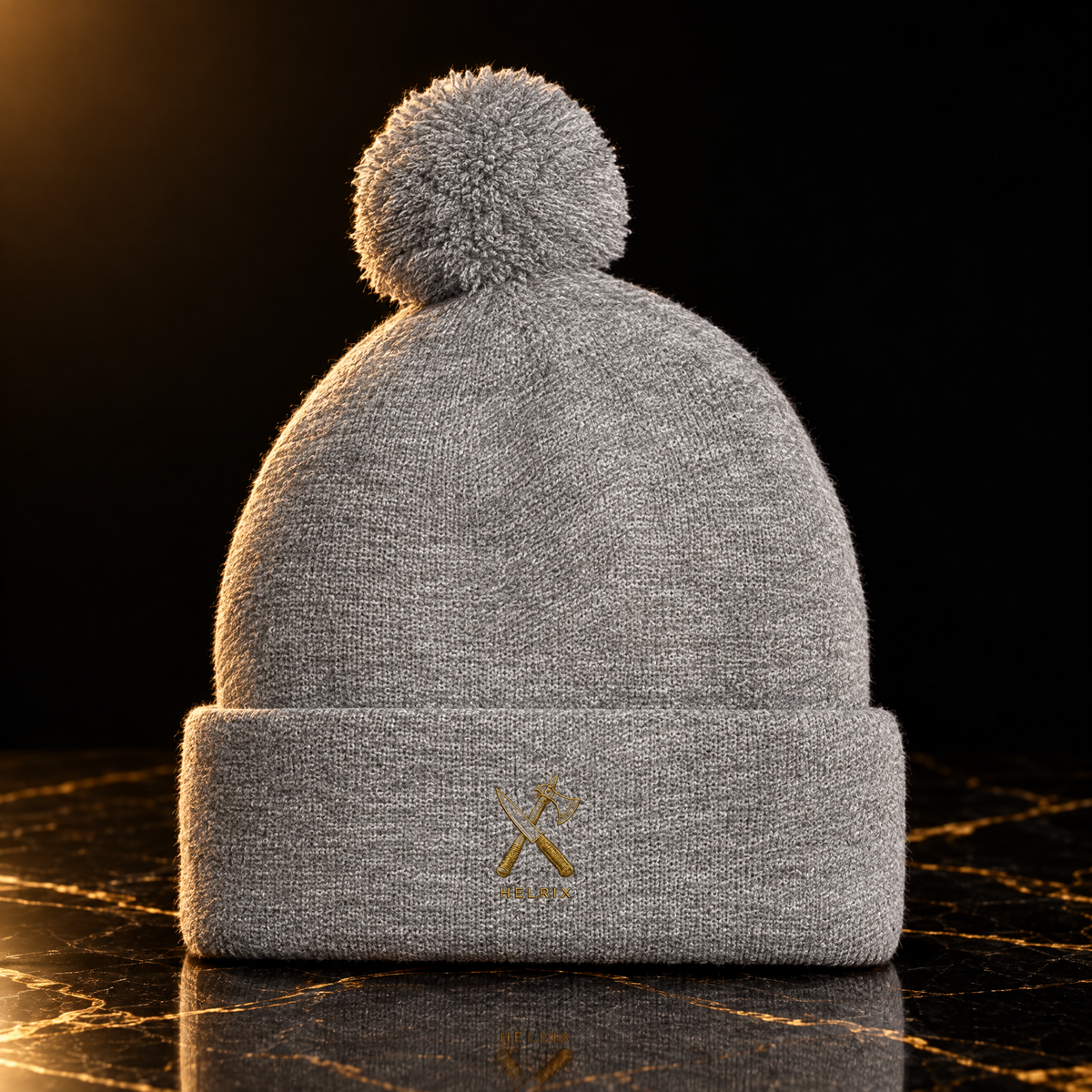HELRIX Pom Beanie – Heather Grey